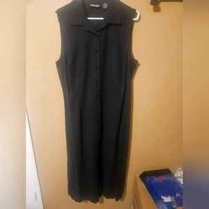 Women’s Style And Co 16W Black 100% Linen Sleeveless Maxi Shirt Dress